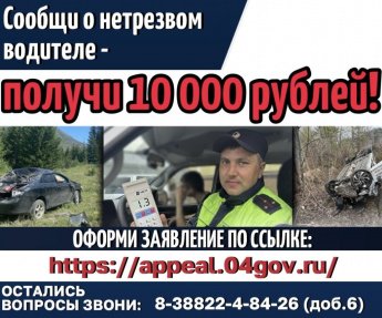 Сообщи о нетрезвом водителе - получи 10 000 рублей!